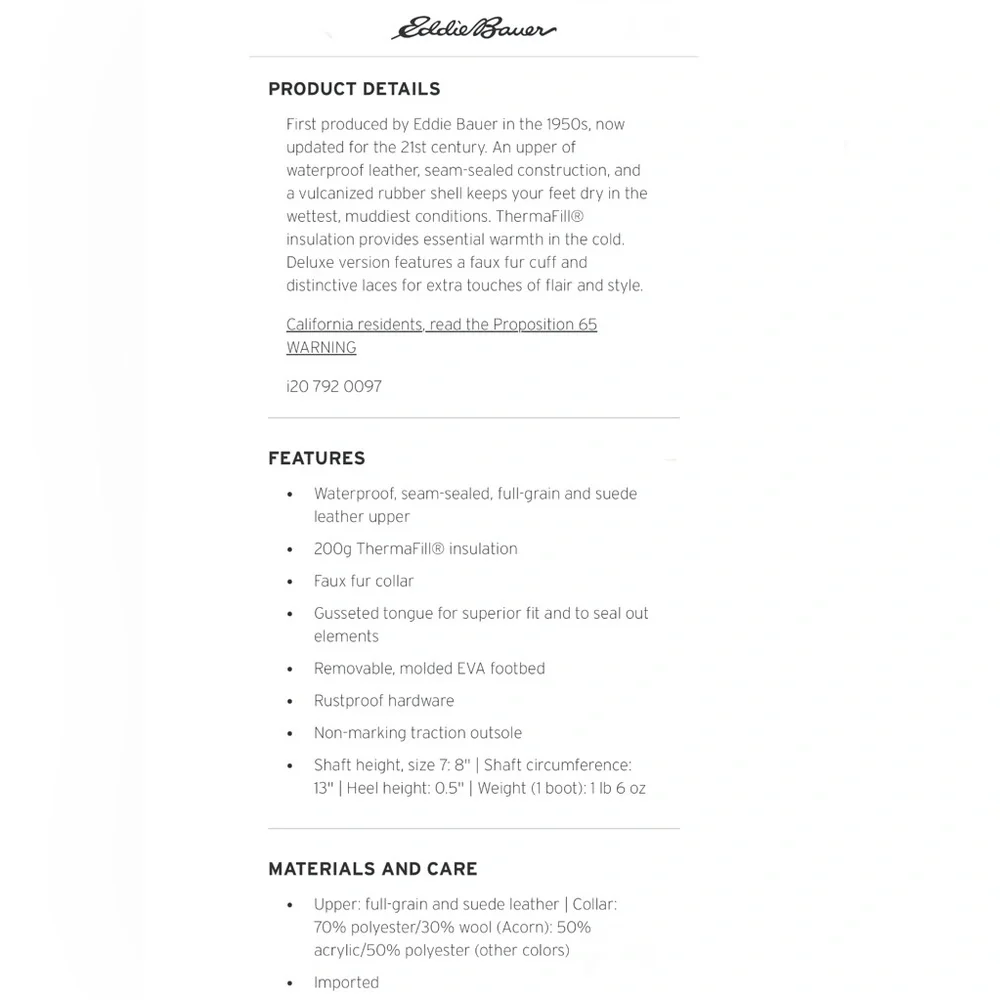 Eddie Bauer Pack Boot Sz 8.5M NWOT - Picture 3 of 8